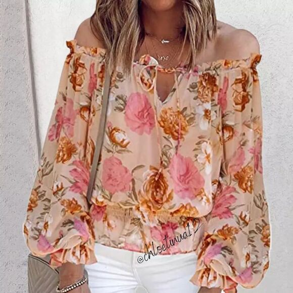NEW Ruffle Sleeves Off Shoulder Chiffon Blouse - Picture 1 of 6